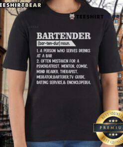 Official bartender definition graphic on a ladies' tee, featuring stylish bar and barkeeper elements for cocktail enthusiasts.