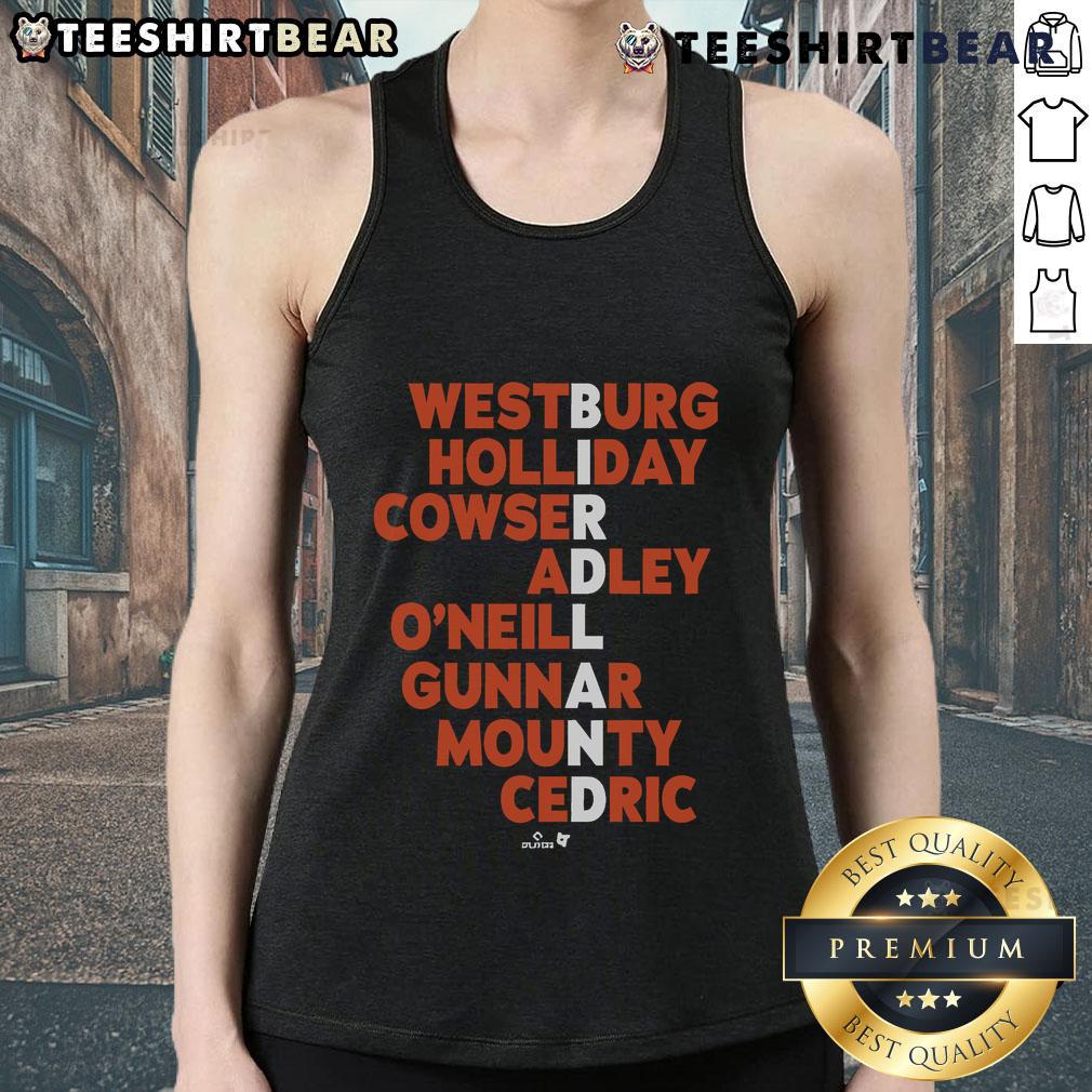 Official Birdland Baseball MLB Names 2025 tank top featuring vibrant graphics and comfortable fit for baseball fans.