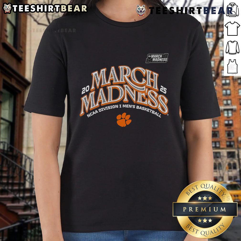 Official Clemson Men's Basketball 2025 March Madness Bound ladies tee showcasing team pride and sportswear style.