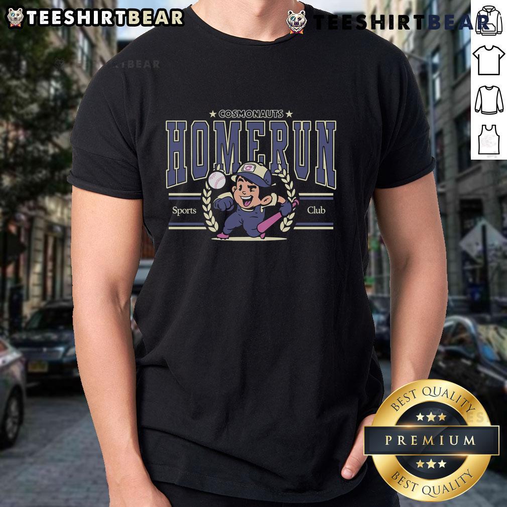 Alt Text: Official Cosmonauts Homerun Sports Club T-Shirt featuring a vibrant design and logo for sports enthusiasts.