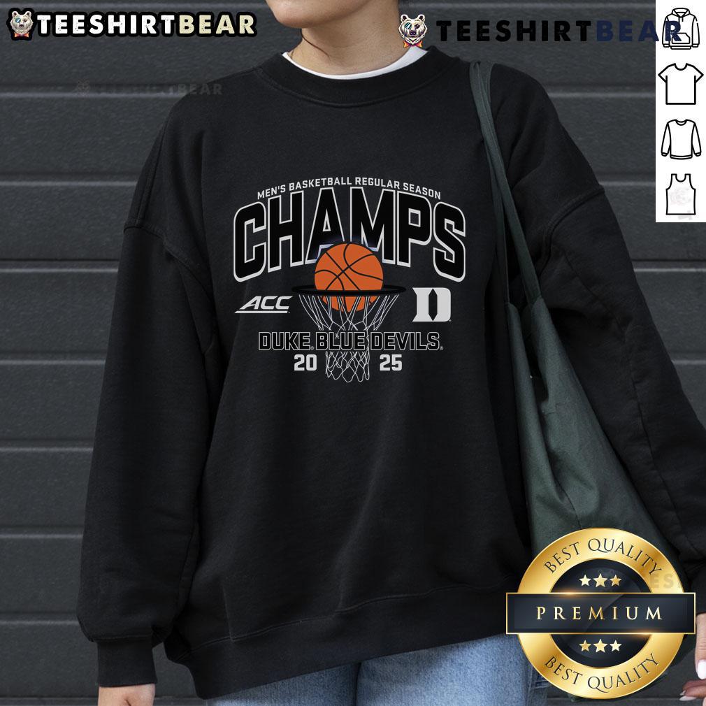 Official Duke Blue Devils 2025 ACC Men's Basketball Regular Season Champions Sweatshirt in royal blue.