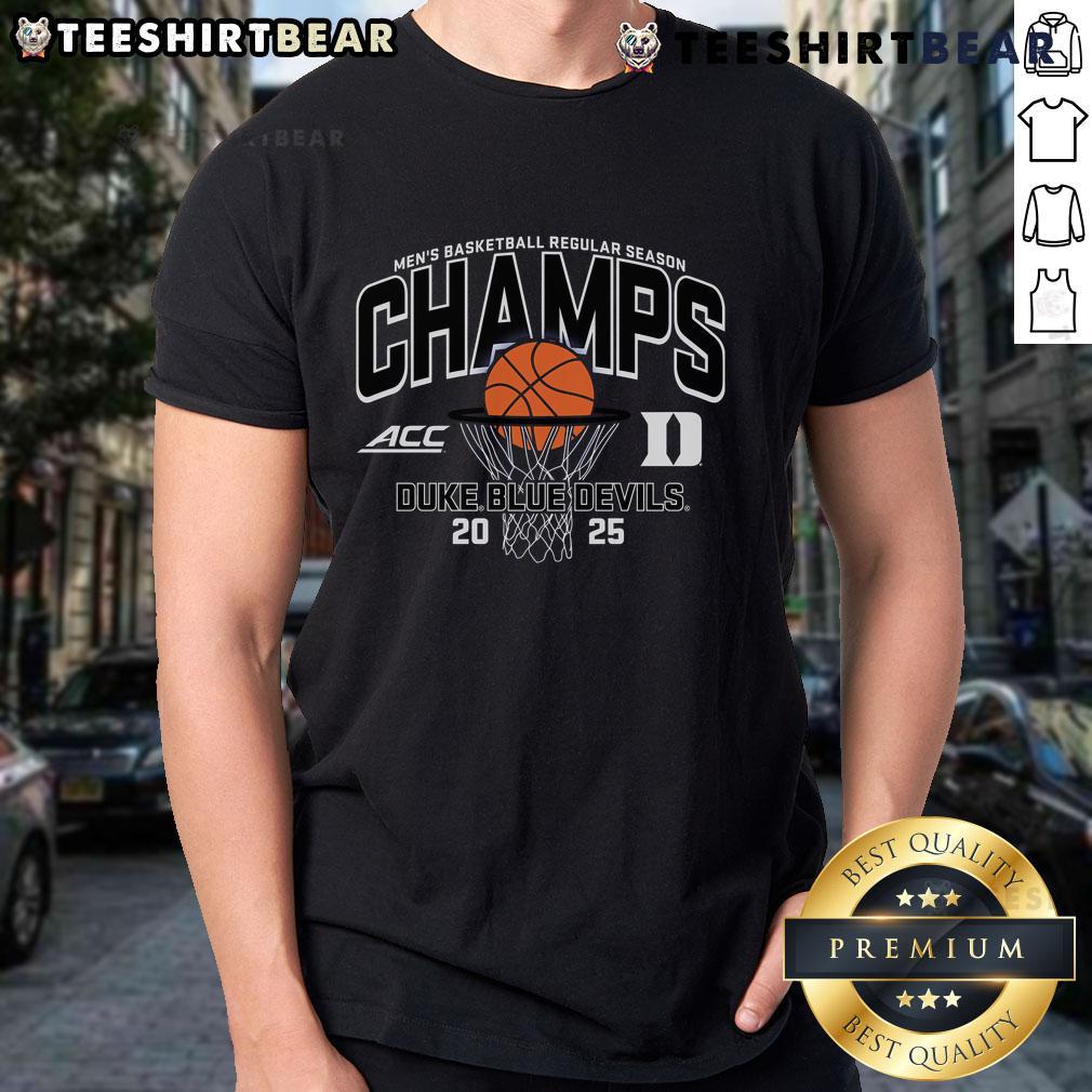 Alt Text: Official Duke Blue Devils 2025 ACC Men's Basketball Champions T-Shirt featuring team logo and vibrant design.