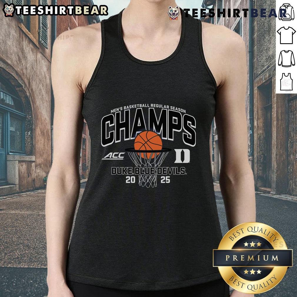 Official Duke Blue Devils 2025 ACC Men's Basketball Regular Season Champions tank top in blue with team logo.