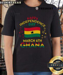 Women celebrating Ghana's 68th Independence Day in stylish tee featuring the Ghana flag, showcasing Ghanaian pride.