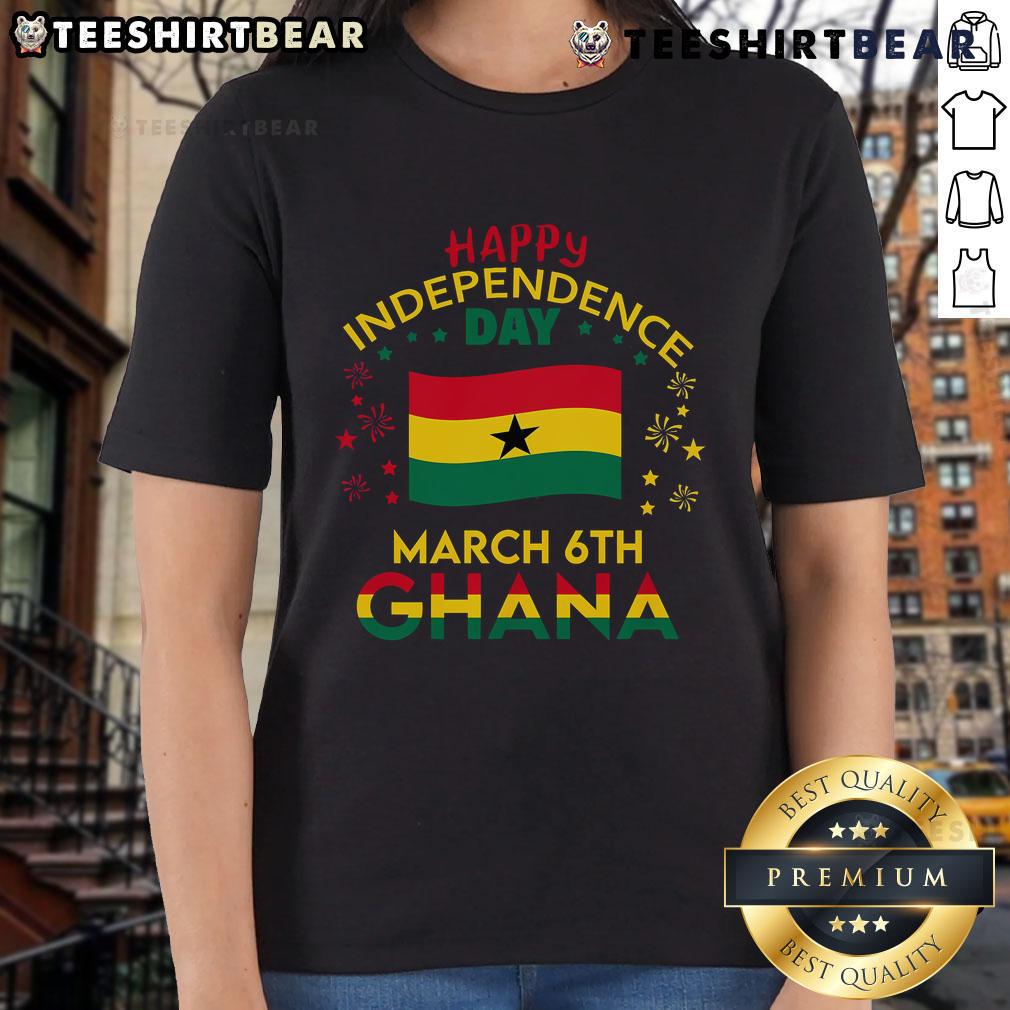 Women celebrating Ghana's 68th Independence Day in stylish tee featuring the Ghana flag, showcasing Ghanaian pride.