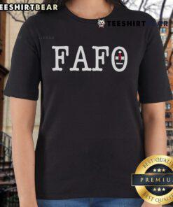 Official Hunter Eagleman wearing FAFO Ladies Tee, showcasing style and comfort in a casual outdoor setting.