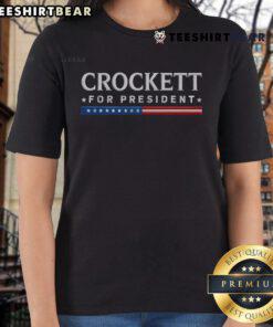 Official Jasmine Crockett for President 2028 USA Election ladies tee showcasing campaign logo and vibrant design.