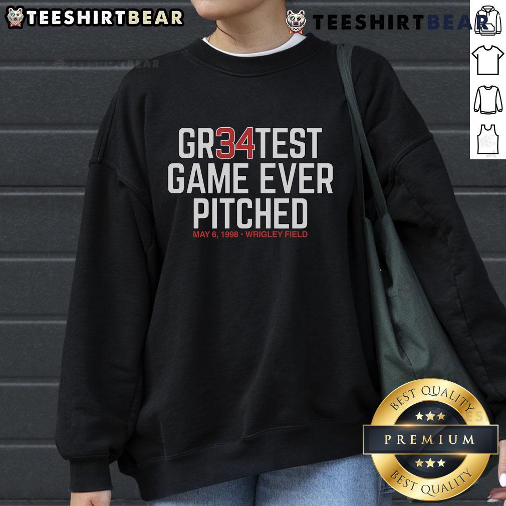 Official Kerry Wood 34 Gr34test Greatest Game Ever Pitched Sweatshirt showcasing vintage baseball memorabilia.