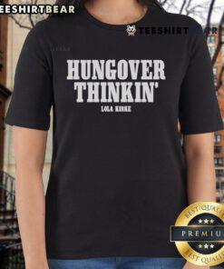 Lola Kirke wearing the official 'Hungover Thinkin' Ladies Tee, showcasing a stylish and casual look.