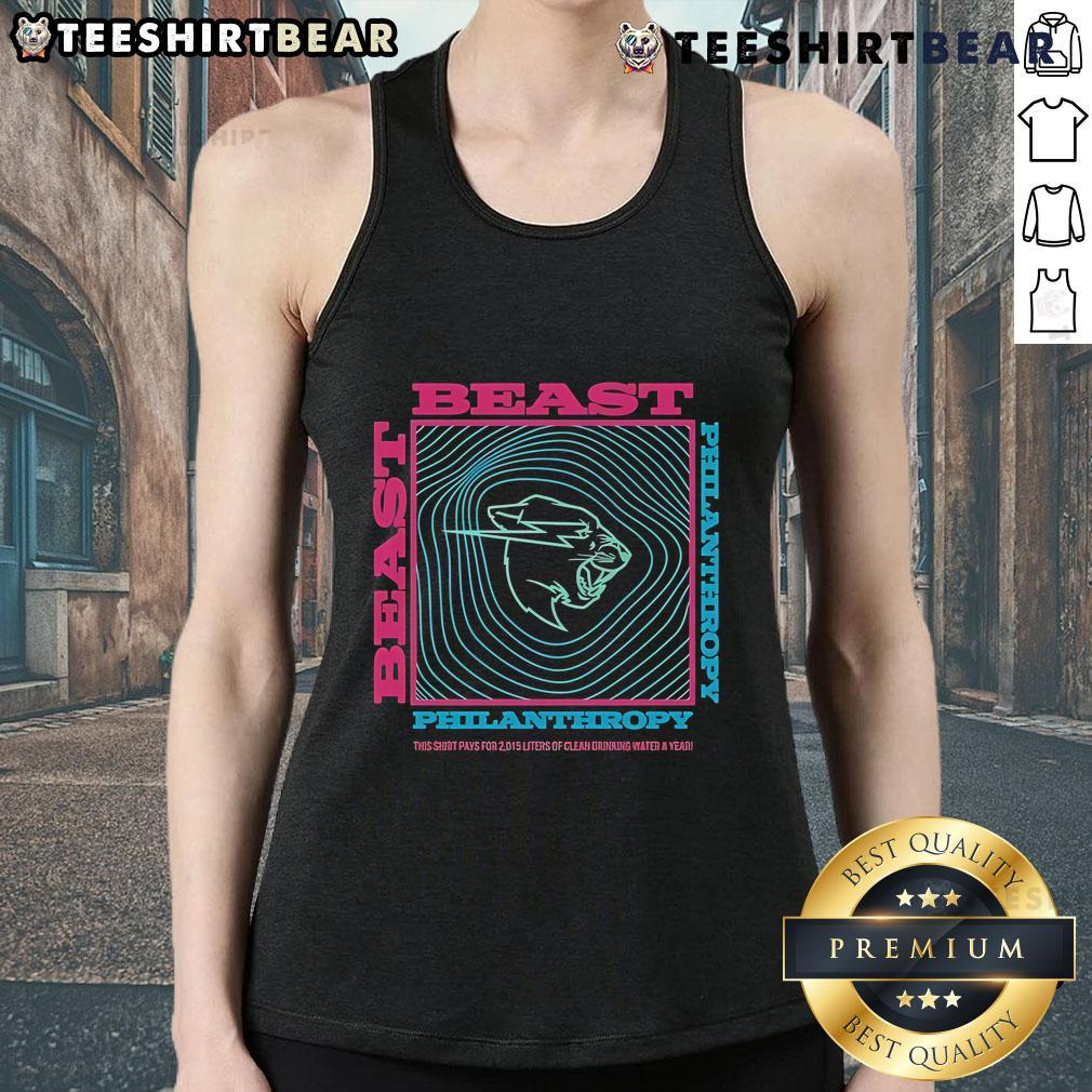 Alt Text: Official Mr. Beast Philanthropy tank top that funds 2,015 liters of clean drinking water annually.