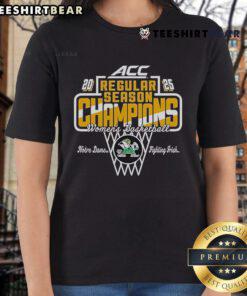 Alt Text: Official Notre Dame Fighting Irish 2025 ACC Women's Basketball Champions Ladies Tee showcasing team pride and victory.