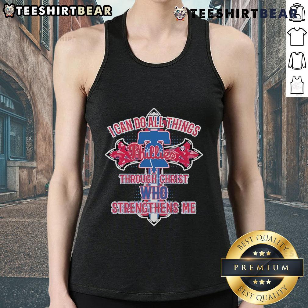 Official Philadelphia Phillies tank top featuring 'I Can Do All Things Through Christ Who Strengthens Me' design.