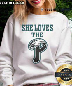 Official She Loves The Philadelphia Eagles Ladies Boyfriend Sweatshirt in navy, perfect for cheering on the team.