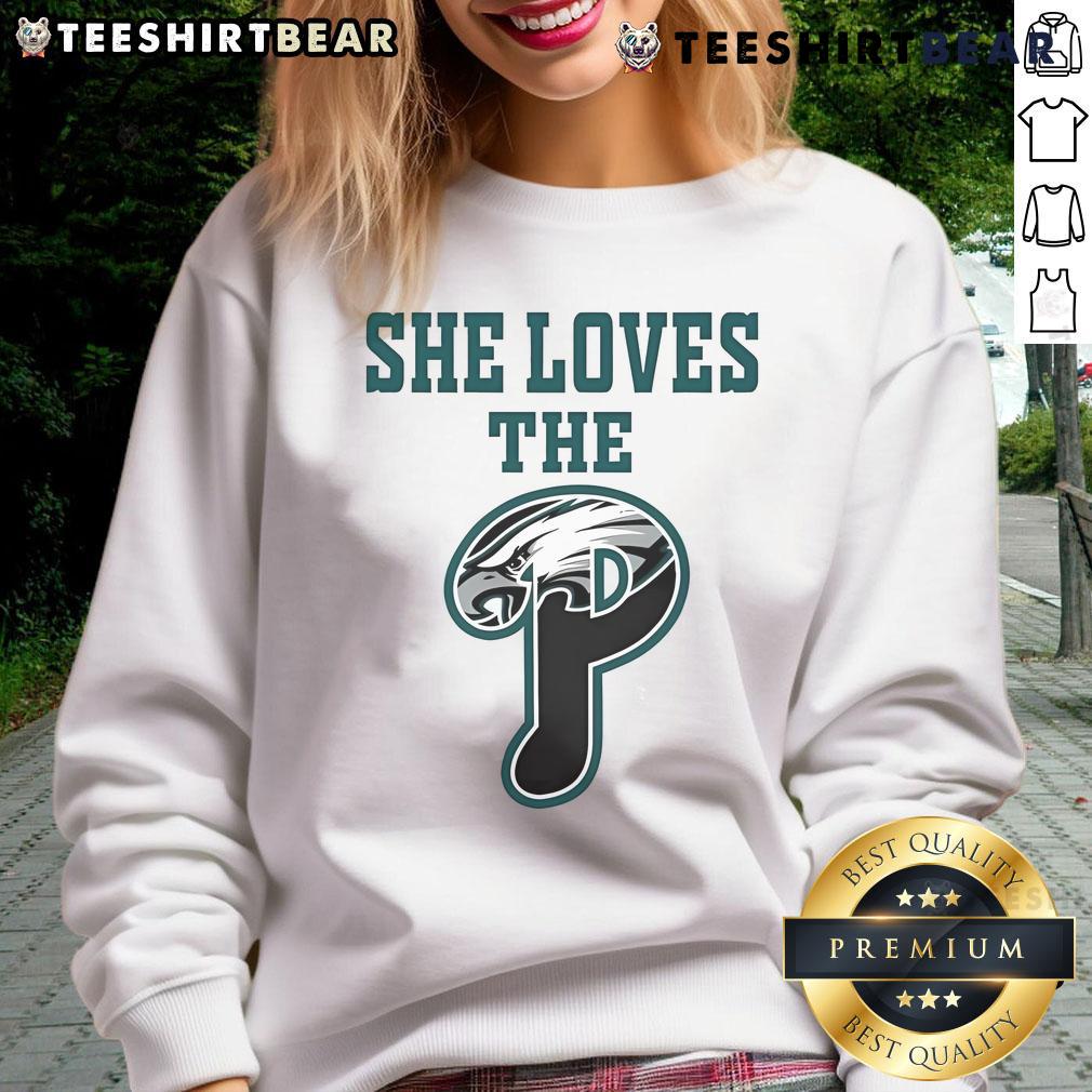 Official She Loves The Philadelphia Eagles Ladies Boyfriend Sweatshirt in navy, perfect for cheering on the team.