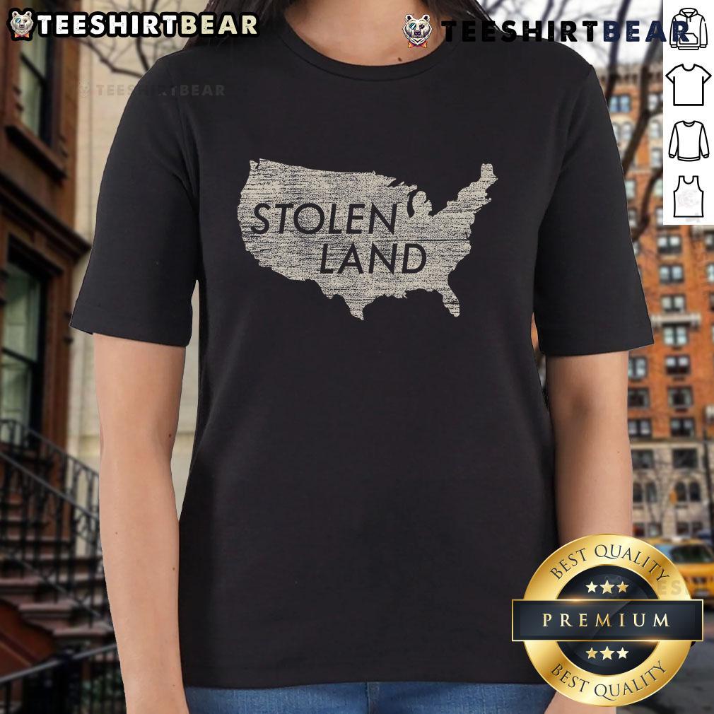 Official Stolen Land Native American Indigenous Ladies Tee in vibrant colors, showcasing cultural pride and heritage.