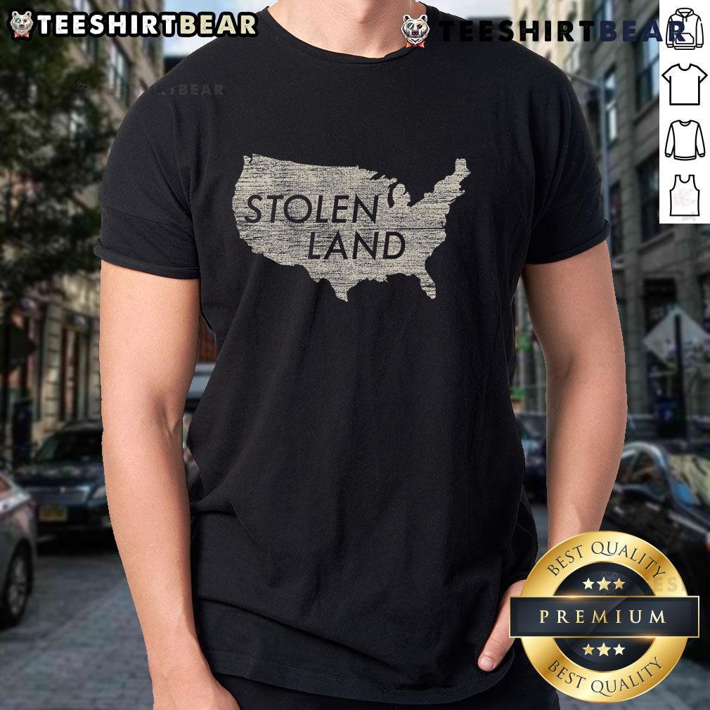 Official Stolen Land Native American Indigenous T-Shirt featuring a bold graphic design and cultural motifs.