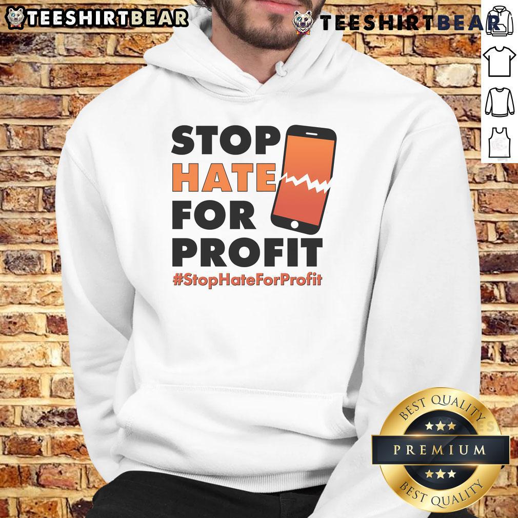 Official Stop Hate For Profit hoodie featuring a cracked cell phone design, promoting anti-hate awareness and activism.
