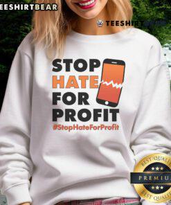 Official Stop Hate For Profit sweatshirt featuring a cracked cell phone design, promoting anti-hate activism.