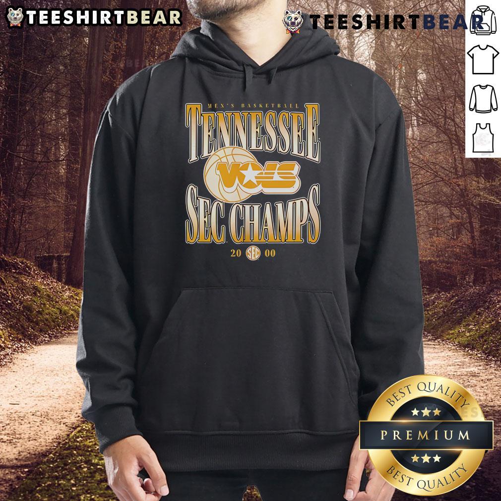 Vintage 2000 Official Tennessee Volunteers Men's Basketball SEC Champs hoodie in orange with logo and championship details.