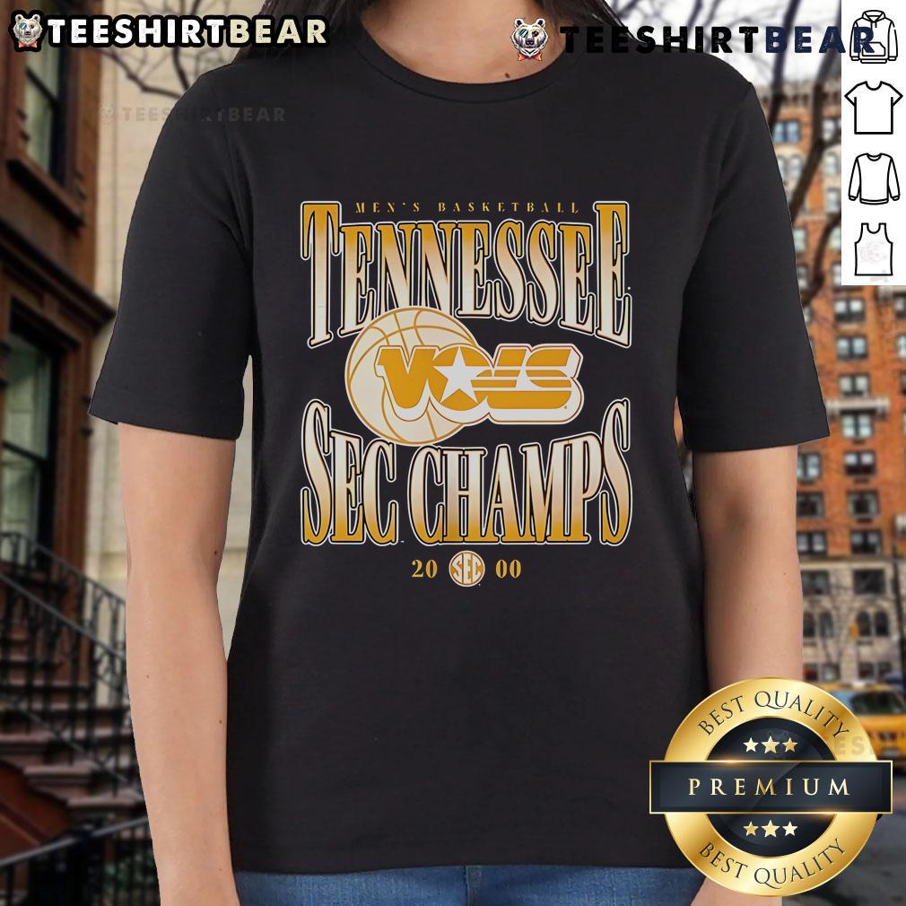 Alt Text: Vintage 2000 Tennessee Volunteers Men's Basketball SEC Champs Ladies Tee featuring team colors and logo.