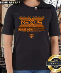 Alt Text: Official Tyrell Corporation Nexus More Human Than Human ladies tee featuring a stylish design and logo.
