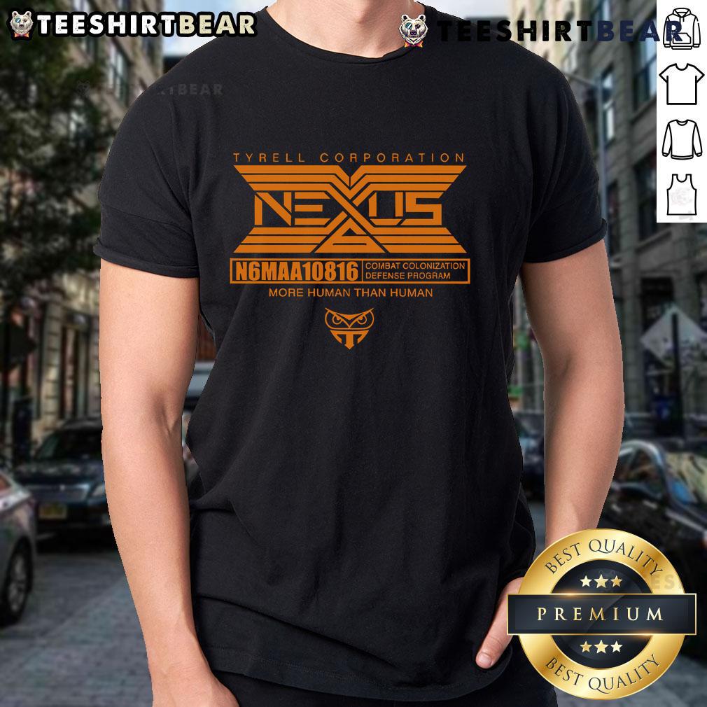 Official Tyrell Corporation Nexus More Human Than Human T-Shirt featuring iconic design from Blade Runner.