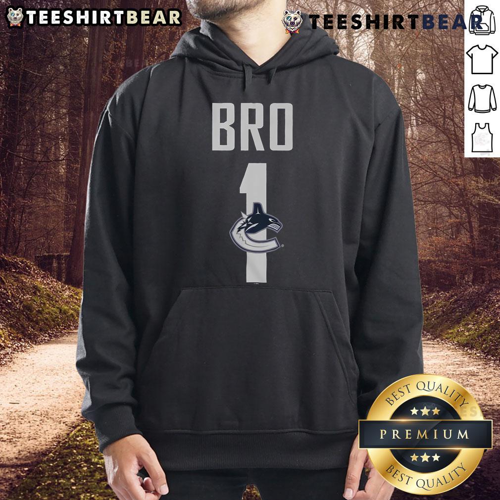 Official Vancouver Canucks Number 1 Bro Hoodie in blue with team logo, perfect for fans and game day wear.