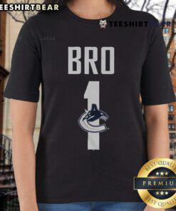 Official Vancouver Canucks Number 1 Bro Ladies Tee featuring vibrant team colors and stylish design for female fans.