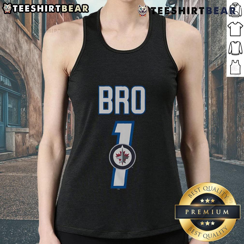 Alt Text: Official Winnipeg Jets Number 1 Bro Tank Top featuring team colors and logo, perfect for hockey fans and summer wear.