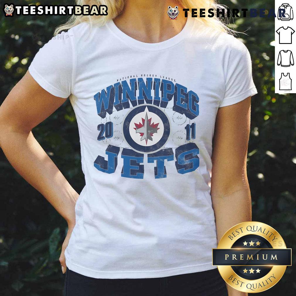 Alt Text: Official Winnipeg Jets Rink Arched Wordmark Ladies Tee showcasing team pride and stylish design for female fans.