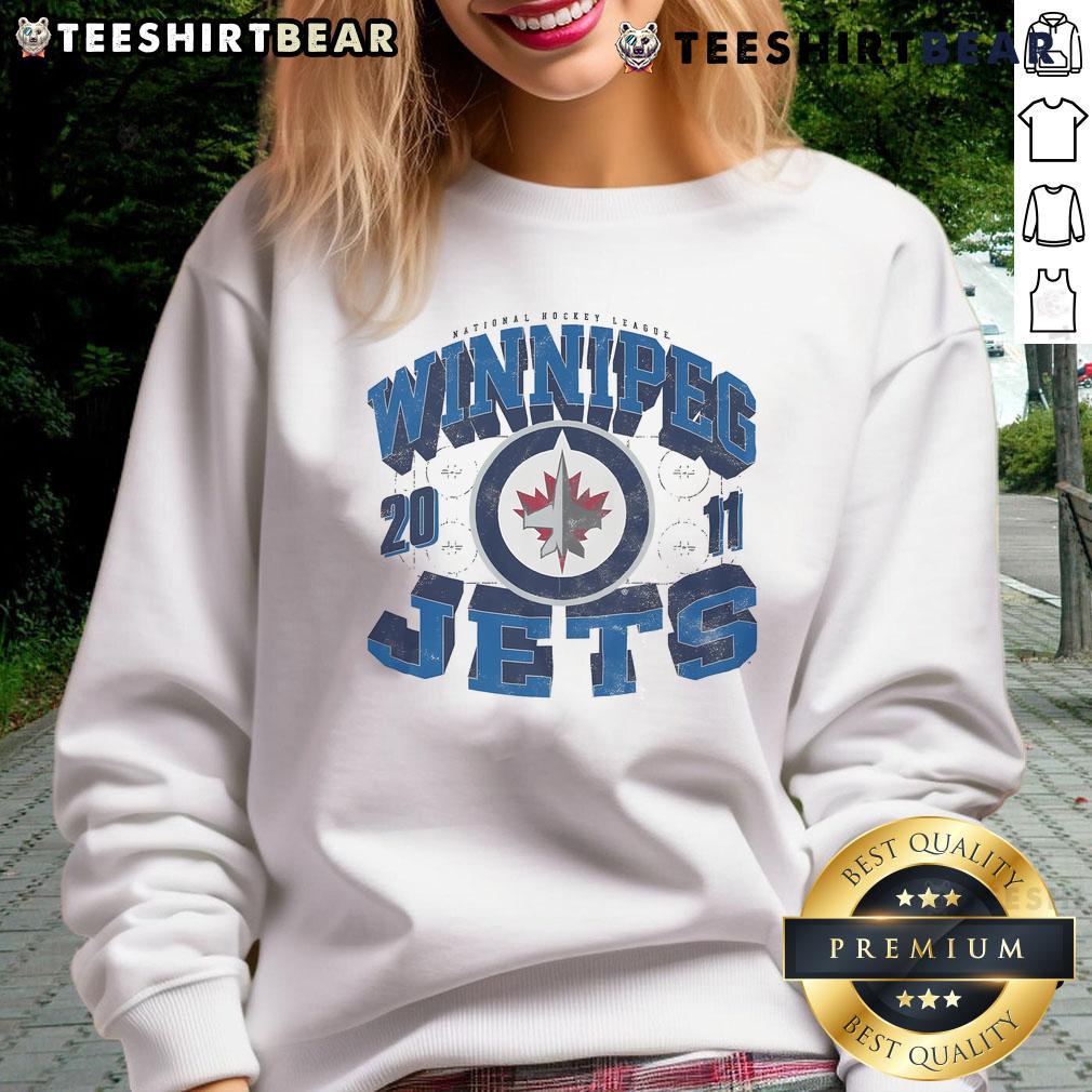 Official Winnipeg Jets Rink Arched Wordmark Sweatshirt featuring team colors and logo for fans and collectors.