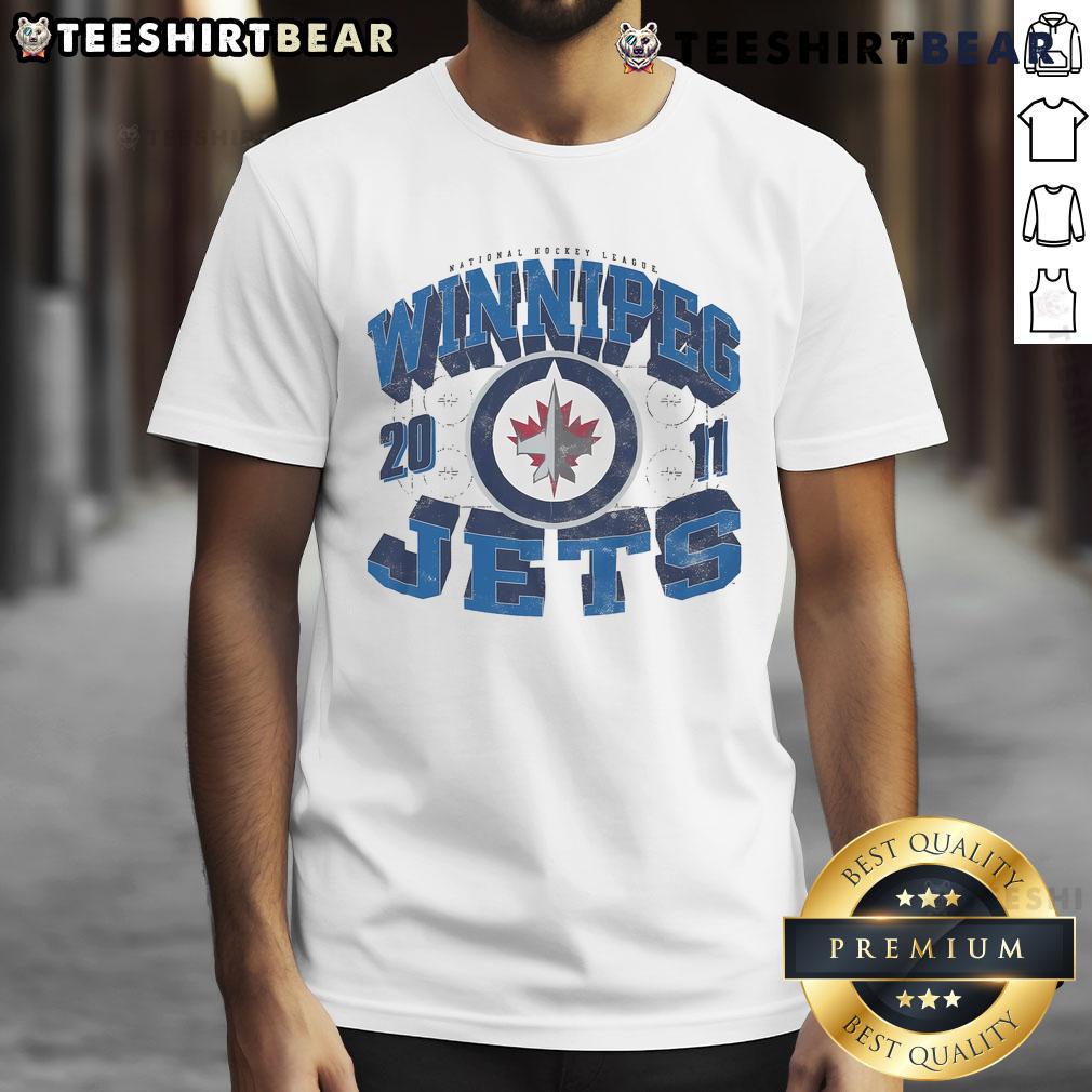 Official Winnipeg Jets Rink Arched Wordmark T-Shirt featuring team colors and logo, perfect for hockey fans.
