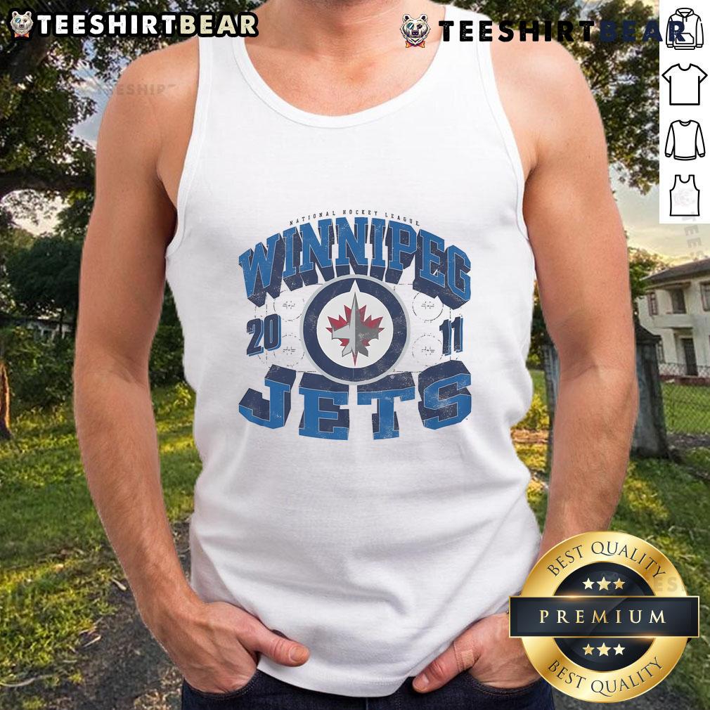 Winnipeg Jets rink arched wordmark tank top featuring team colors and logo for fans and sports enthusiasts.
