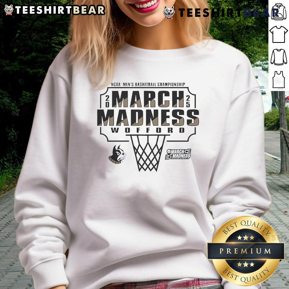 Official Wofford College Men's Basketball 2025 NCAA Tournament Bound Sweatshirt in navy blue, showcasing team spirit.