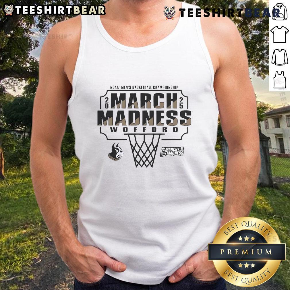 Official Wofford College Men's Basketball 2025 NCAA Tournament Bound tank top featuring team colors and logo.
