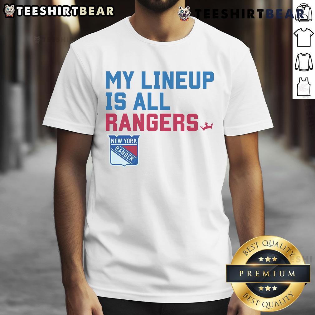 Alt Text: Original New York Rangers My Lineup T-Shirt featuring team colors and logo, perfect for fans and game day attire.