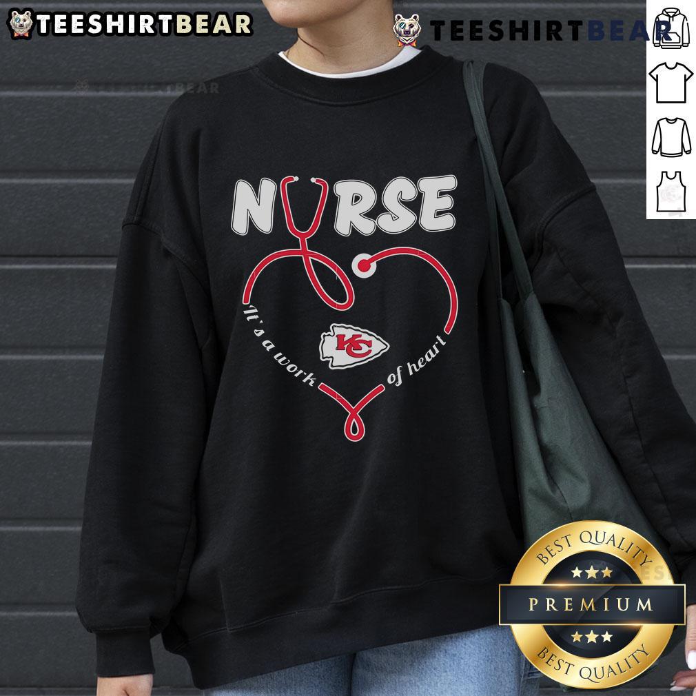 Alt Text: Original Nurse 'It's a Work of Heart' Kansas City Chiefs sweatshirt, perfect for fans and healthcare professionals.