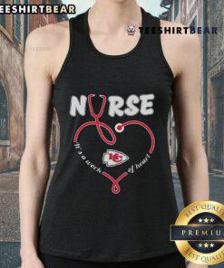 Alt Text: Original Nurse 'It's a Work of Heart' Kansas City Chiefs tank top featuring a stylish design for fans.
