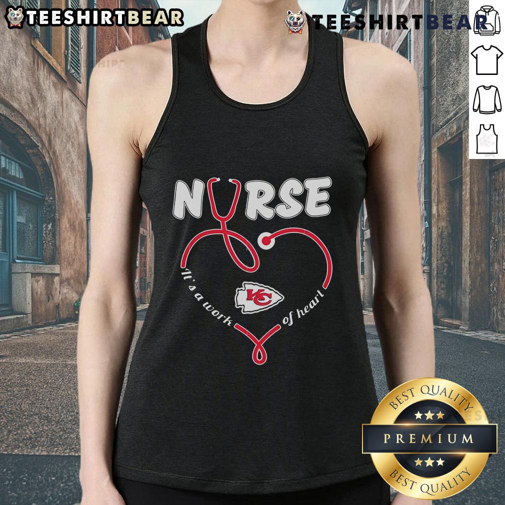 Alt Text: Original Nurse 'It's a Work of Heart' Kansas City Chiefs tank top featuring a stylish design for fans.