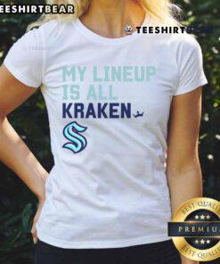 Original Seattle Kraken My Lineup Ladies Tee featuring team colors and logo, perfect for female fans.