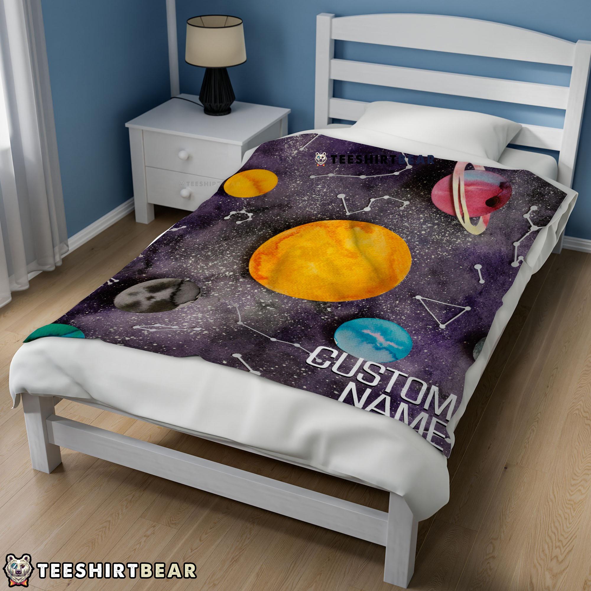 Outer Space Galaxy Watercolor Planets & Stars Blanket Fleece Customized Blanket