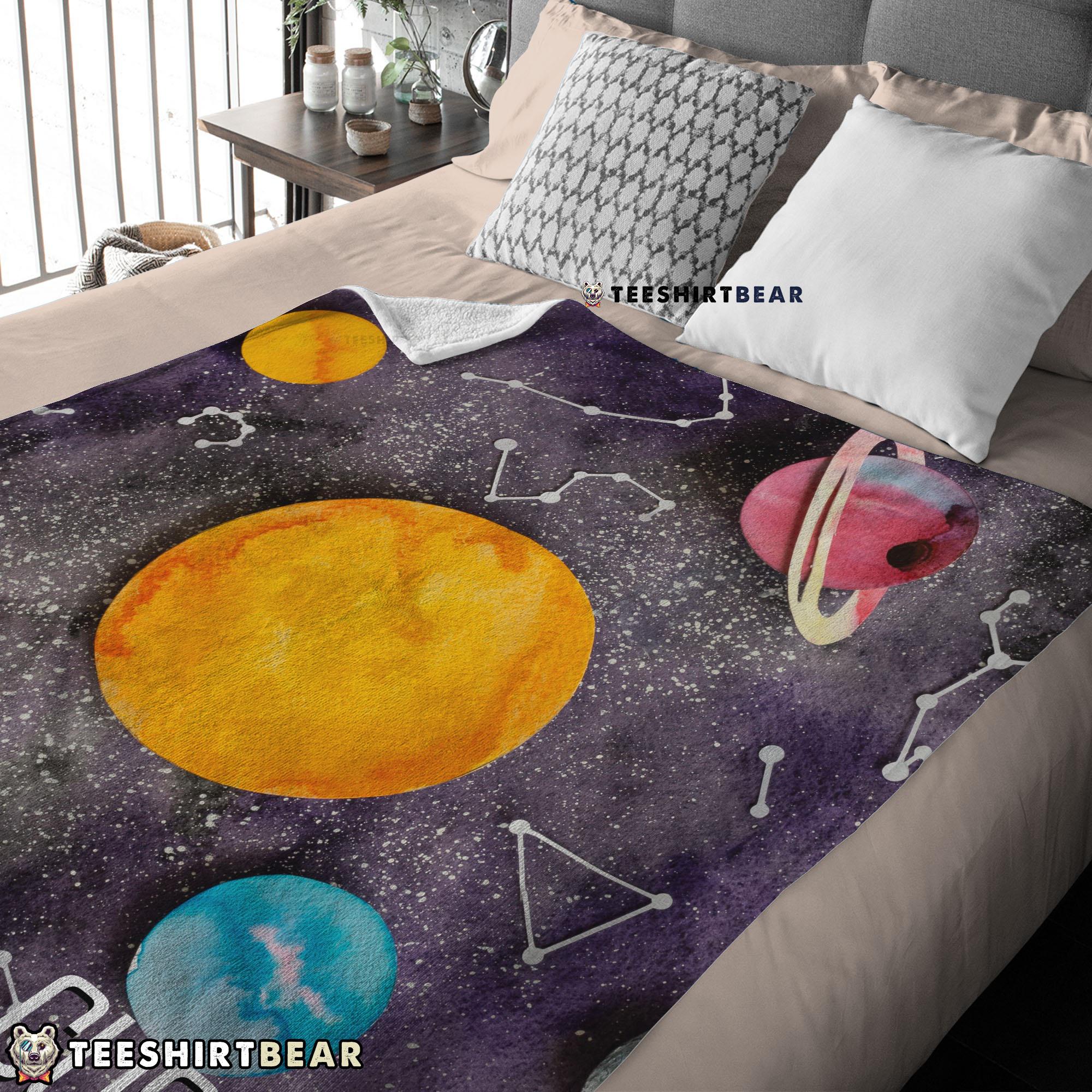 Outer Space Galaxy Watercolor Planets & Stars Blanket Fleece Customized Blanket