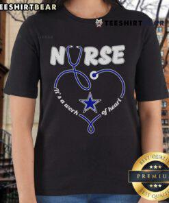 Premium Dallas Cowboys Nurse 'It's A Work Of Heart' Ladies Tee, featuring a stylish design for devoted fans and healthcare workers.
