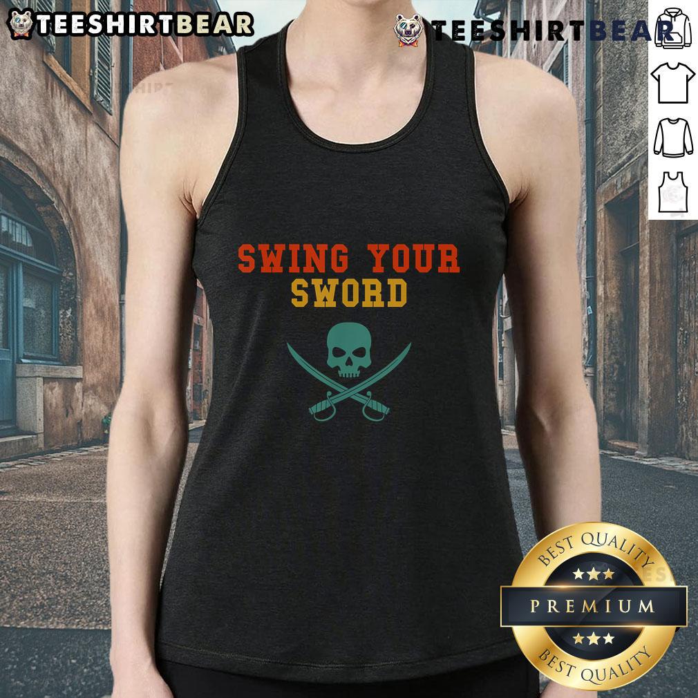 Premium Swing Your Sword The Pirate Tank Top featuring a bold pirate design for adventurous summer style.
