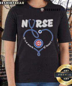 Pretty Chicago Cubs nurse tee with 'It's A Work Of Heart' design, perfect for fans and healthcare heroes.