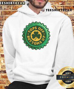 St. Patrick's Day hoodie featuring 'Pretty Tops Off Bottoms Up' design with a festive bottle cap graphic.