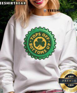 Alt Text: St. Patrick's Day sweatshirt featuring 'Pretty Tops Off Bottoms Up' design, perfect for festive celebrations.