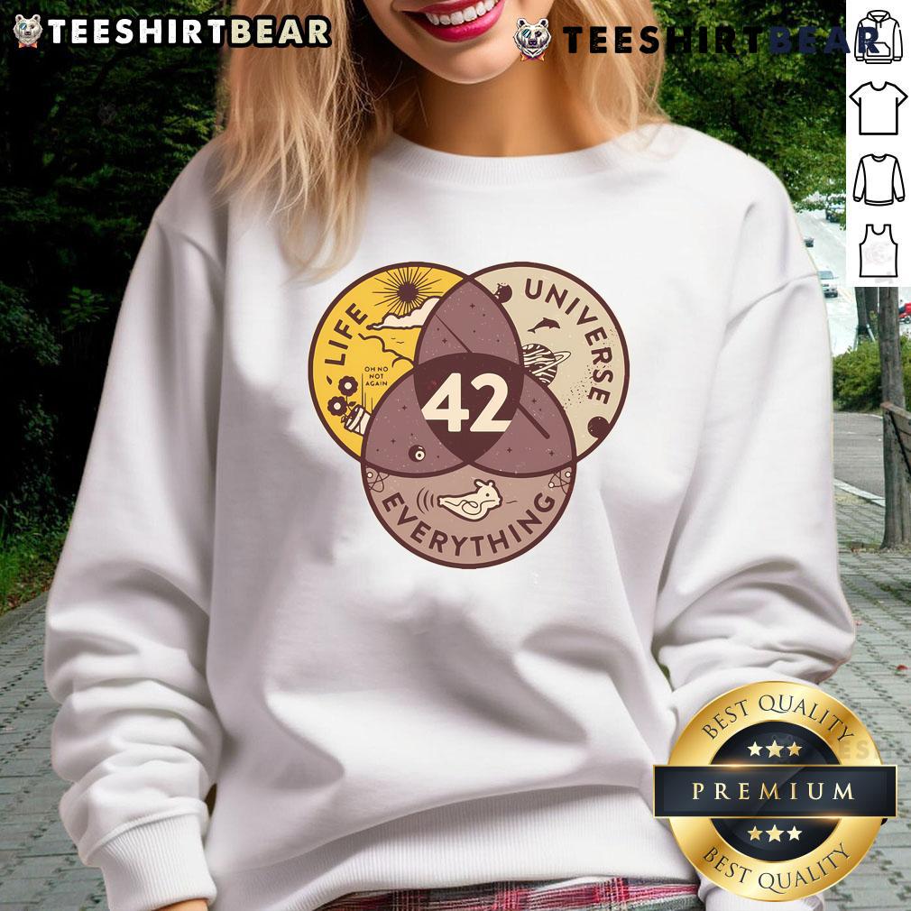 Cozy sweatshirt featuring the Top 42 Answers to Life, the Universe, and Everything design, perfect for fans of sci-fi humor.