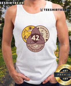 Top 42 Answers to Life Universe Everything tank top featuring a colorful design and humorous text, perfect for fans.