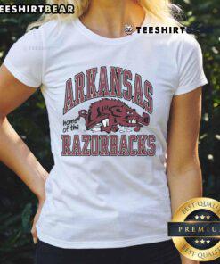 Alt Text: Top Arkansas Home of the Razorbacks Slobbering Hog Ladies Tee featuring vibrant graphics and fan-friendly design.